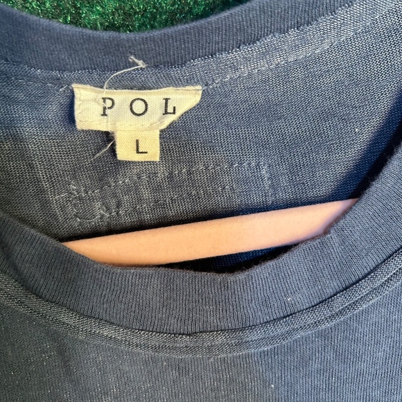 154 NWOT POL oversized Long Sleeve Crochet Print Peace Symbol Indigo Shirt - Picture 4 of 13